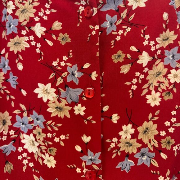 90s Deadstock Floral Red Midi Skirt Button Front High Rise Size 10 - Picture 4 of 6